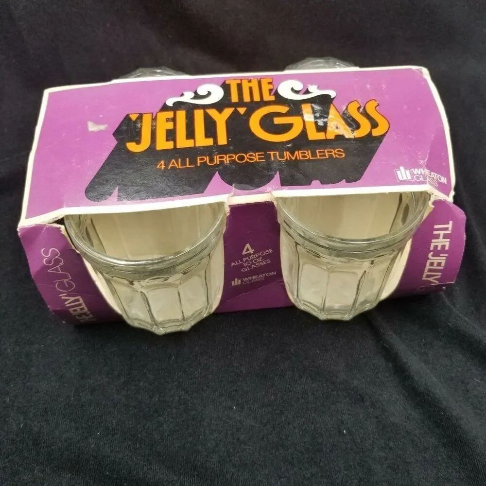 Vintage 80s Wheaton Jelly Glass 4 All Purpose Glass 4" Tumblers 10 oz 21927 New